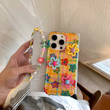 Chain Colorful Striped Three-Dimensional Flower  Case for iPhone