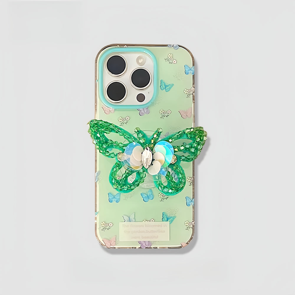 High-grade Turquoise Beaded Butterfly Holder Case  For iphone