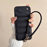 New Leather INS-style Down Jacket Lanyard Phone Case for IPhone