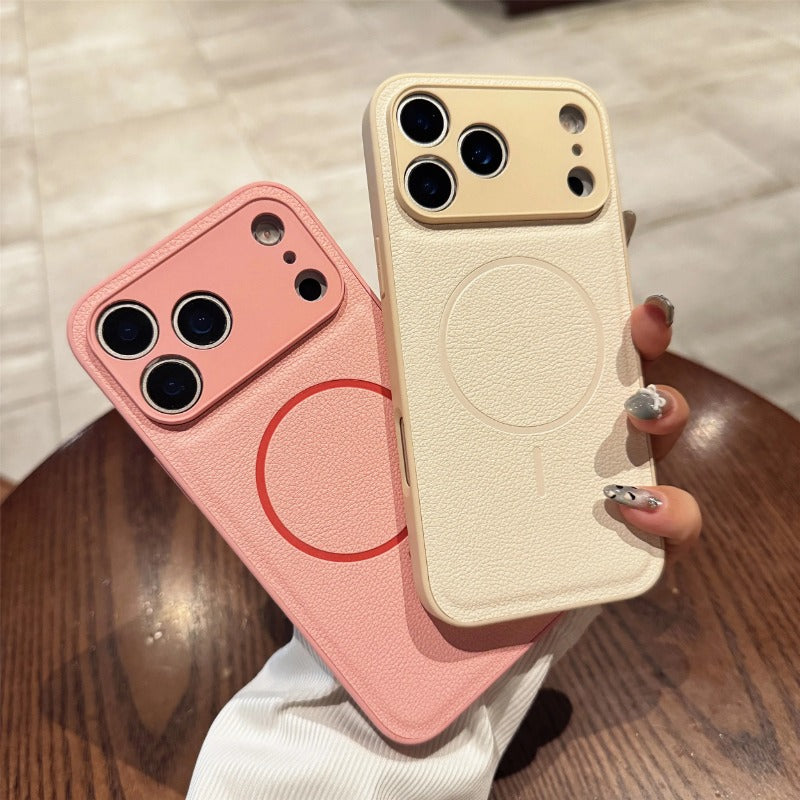 Magsafe Candy Color Texture Leather Magnetic Case for iPhone