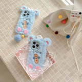 Funny And Cute Blue Bread Mouse Autumn And Winter Plush Case For iPhone