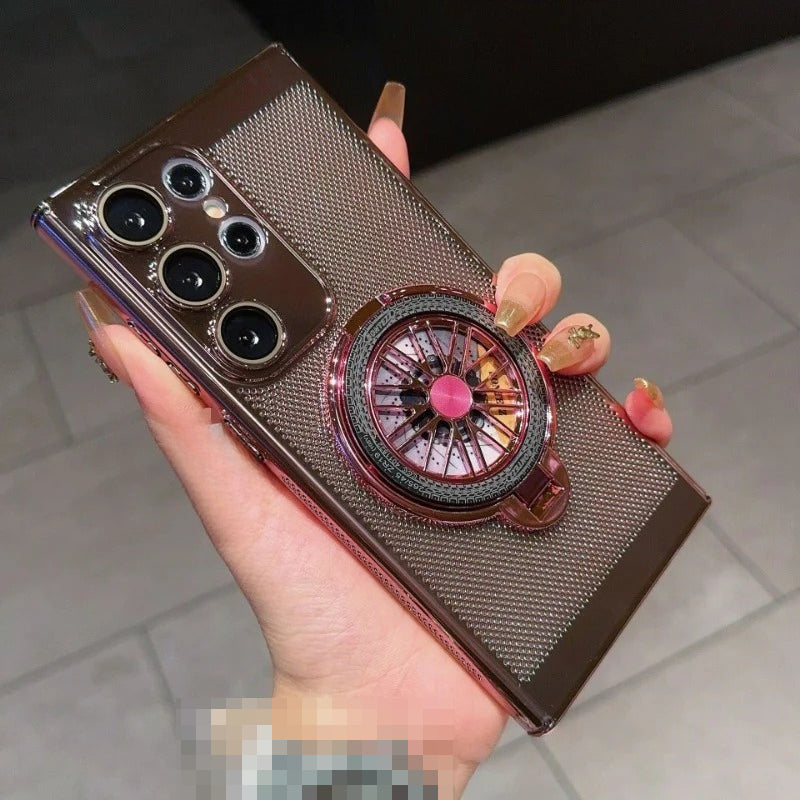 Rotating Gyroscope Stand Electroplated Heat Dissipation Mesh Phone Case for Samsung