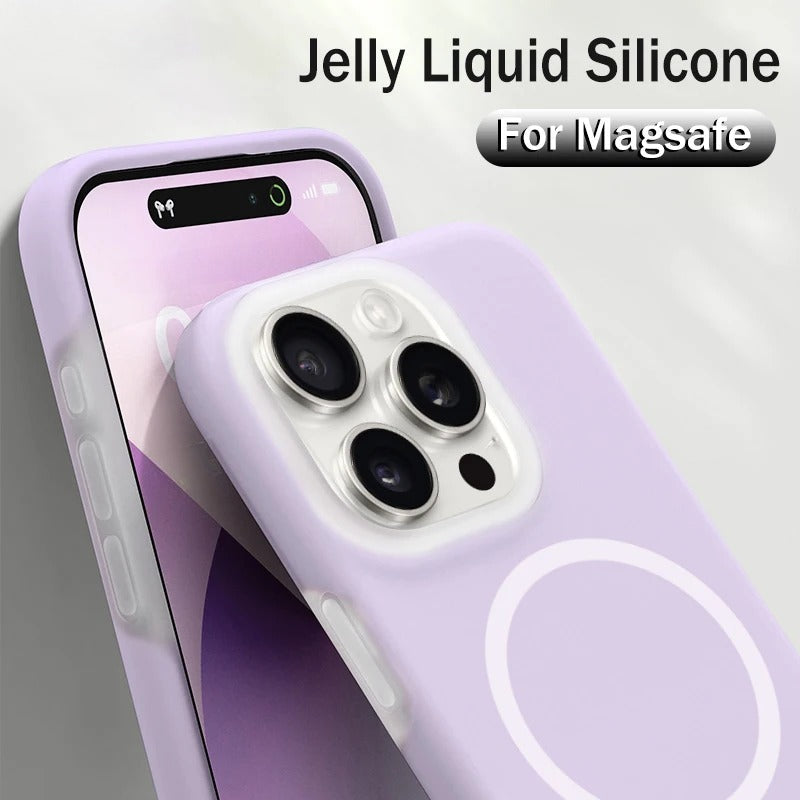 Solid Color Jelly Magnetic Liquid Silicone Phone Case For iPhone