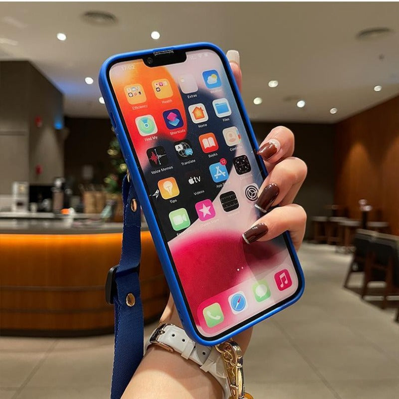 Cartoon Girl Head Crossbody Card Holder Phone Case for IPhone