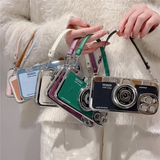 3D Retro Camera Graphic Phone Case PU Leather Strap For iPhone