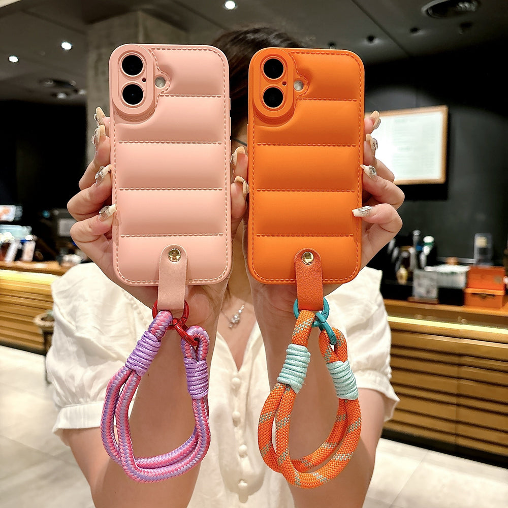 Simple Down Jacket with Lanyard Case for iPhone