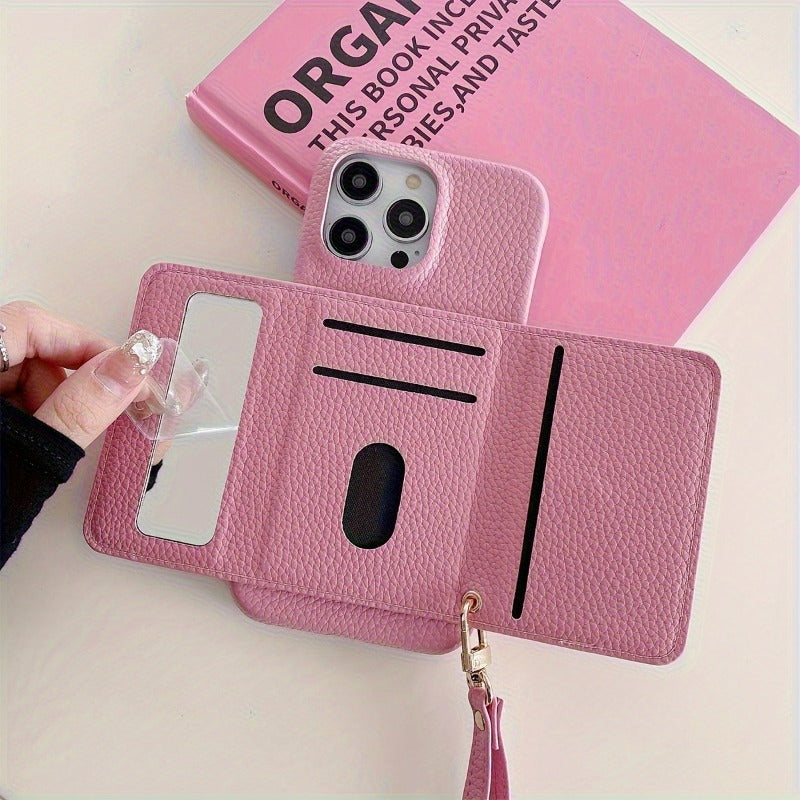 Detachable Multiple Card Holder Small MirrorAnd Lanyard Case for iPhone