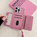 Detachable Multiple Card Holder Small MirrorAnd Lanyard Case for iPhone