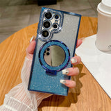 Rhinestone Glitter Magnetic Mirror Stand Anti-drop Phone Case for Samsung