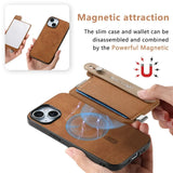 2 in 1 Detachable Magnetic Leather Card Slot Wrist Strap Wallet Case for iPhone