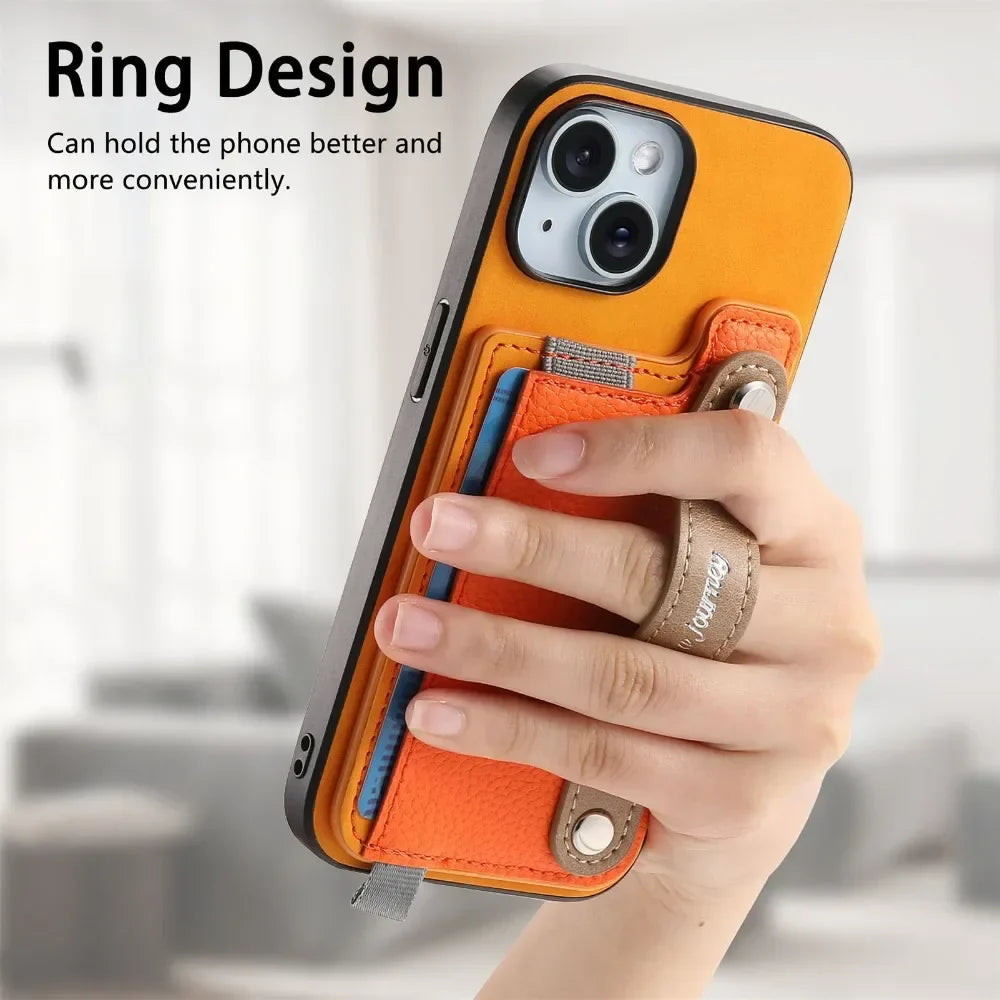 2 in 1 Detachable Magnetic Leather Card Slot Wrist Strap Wallet Case for iPhone