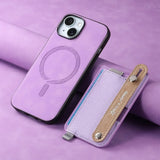 2 in 1 Detachable Magnetic Leather Card Slot Wrist Strap Wallet Case for iPhone