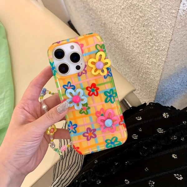 Chain Colorful Striped Three-Dimensional Flower  Case for iPhone
