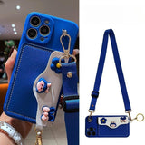Cartoon Girl Head Crossbody Card Holder Phone Case for IPhone