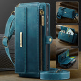 New Retro RFID-Shielded Zipper Wallet, Supports Wireless Charging, Comes with Long and Short Lanyards, Leather Phone Case for Samsung