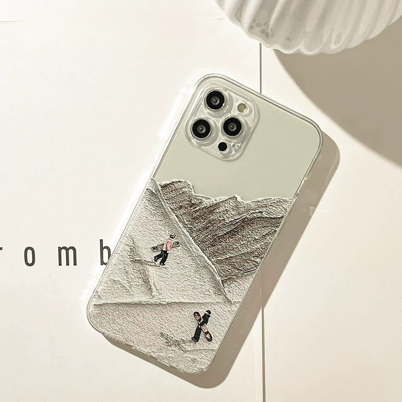 Simple Niche Snow Mountain Skiing Case For iPhone