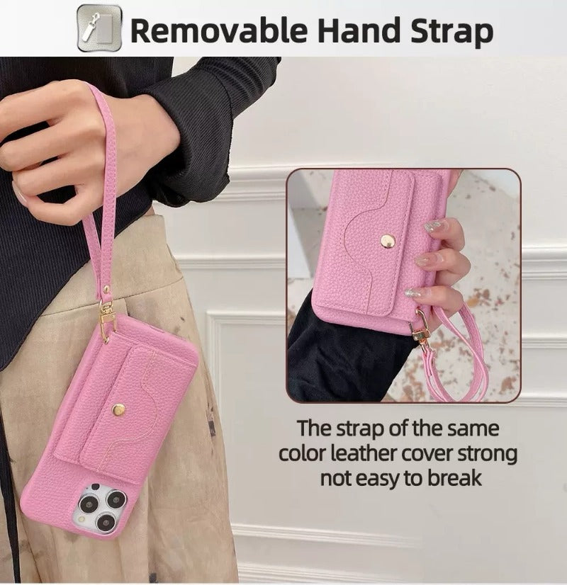 Detachable Multiple Card Holder Small MirrorAnd Lanyard Case for iPhone