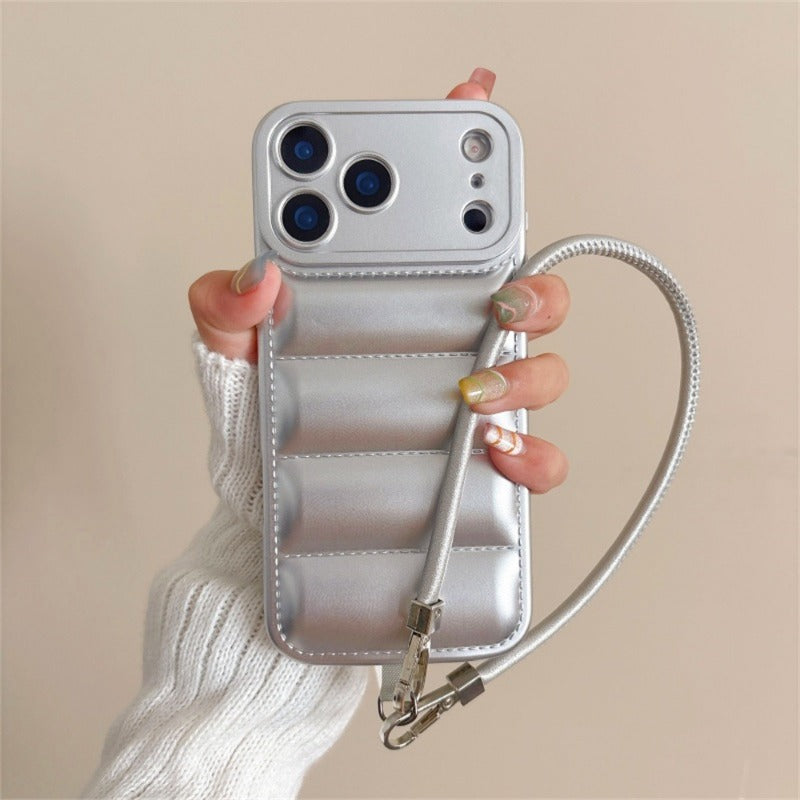 New Leather INS-style Down Jacket Lanyard Phone Case for IPhone