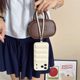 New Leather INS-style Down Jacket Lanyard Phone Case for IPhone