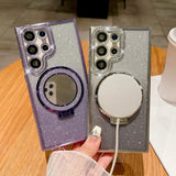 Rhinestone Glitter Magnetic Mirror Stand Anti-drop Phone Case for Samsung