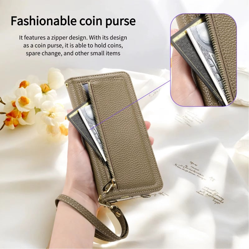 Crossbody Zipper Wallet Card Holder with a mirror Case for Samsung