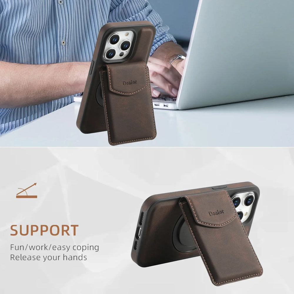 360° Rotation Magnetic Ring Holder Leather Case for iPhone