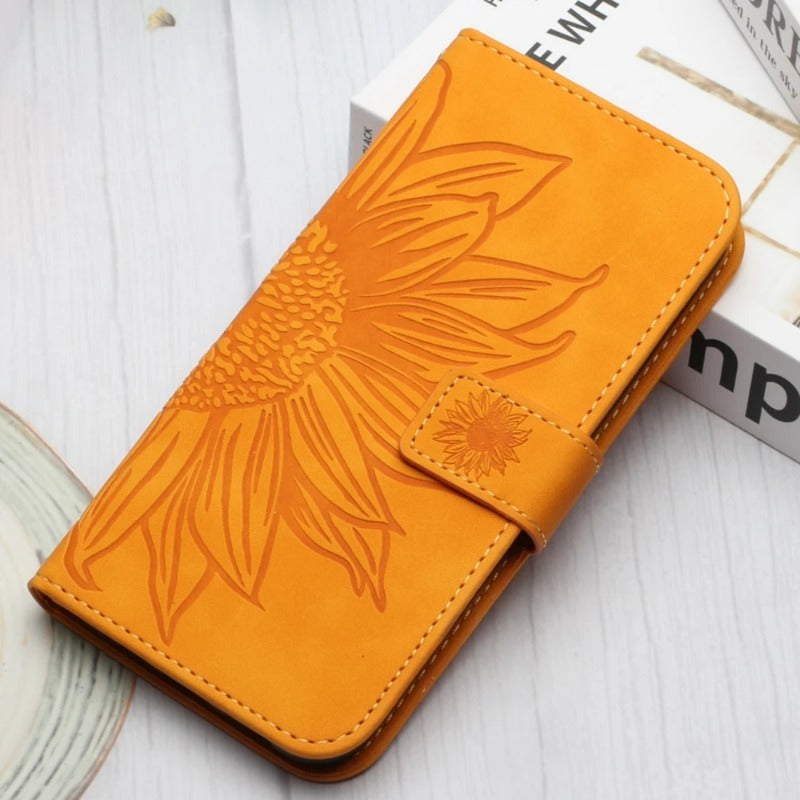 Wallet Flip Sunflower Leather Back Case for iPhone