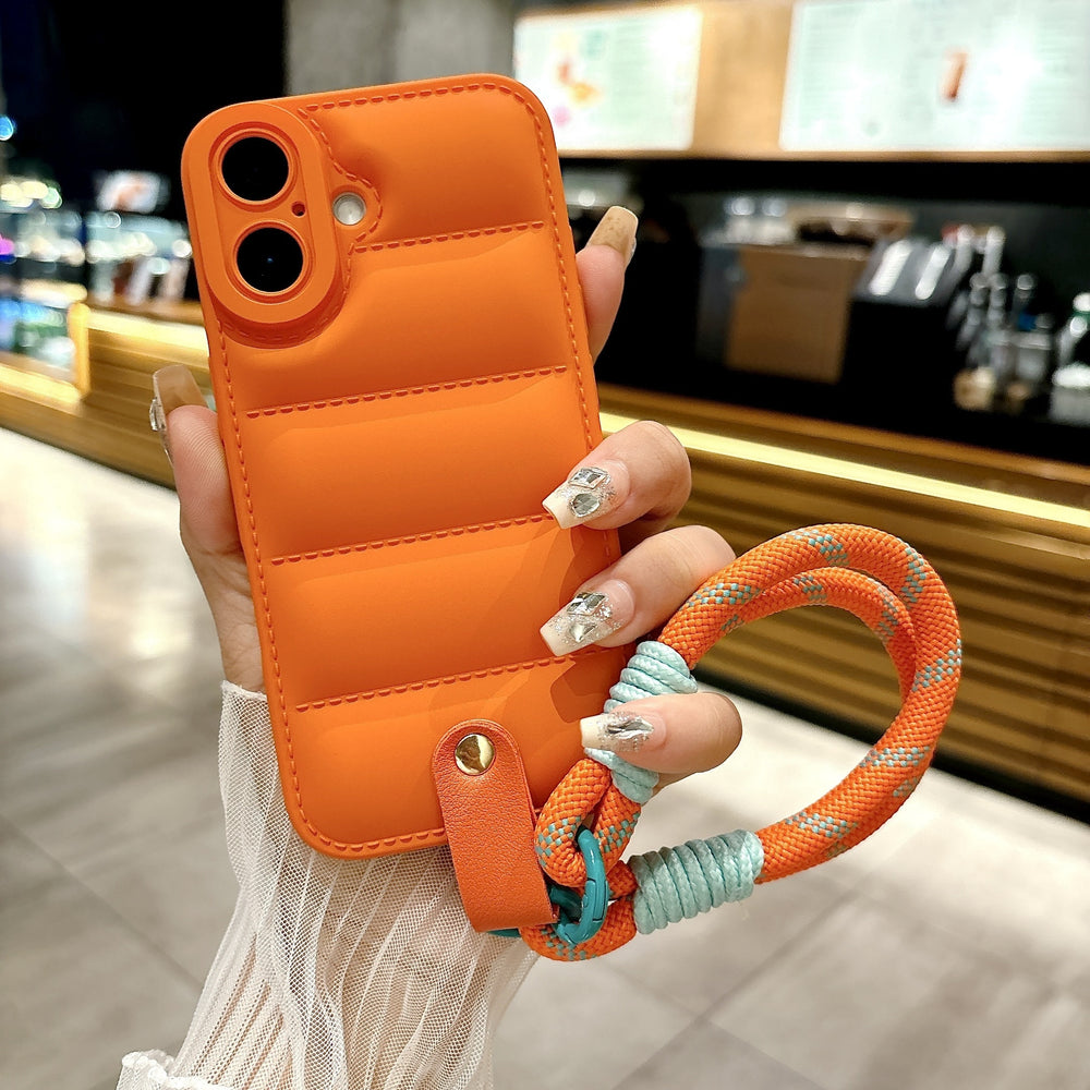 Simple Down Jacket with Lanyard Case for iPhone