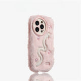 Silicone foundation plush pearl white snake case for iphone