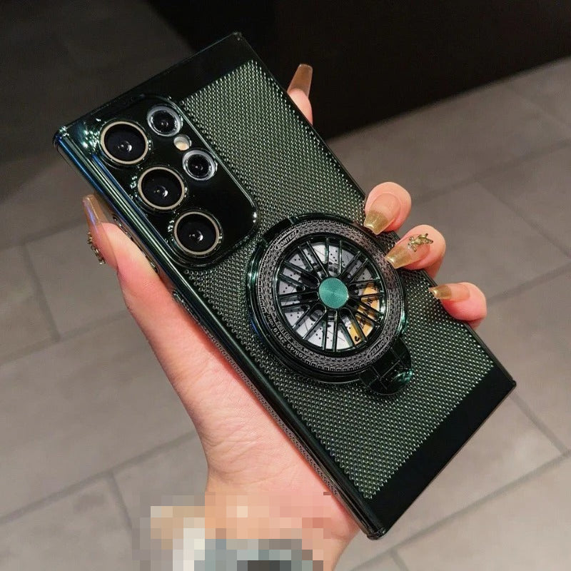 Rotating Gyroscope Stand Electroplated Heat Dissipation Mesh Phone Case for Samsung
