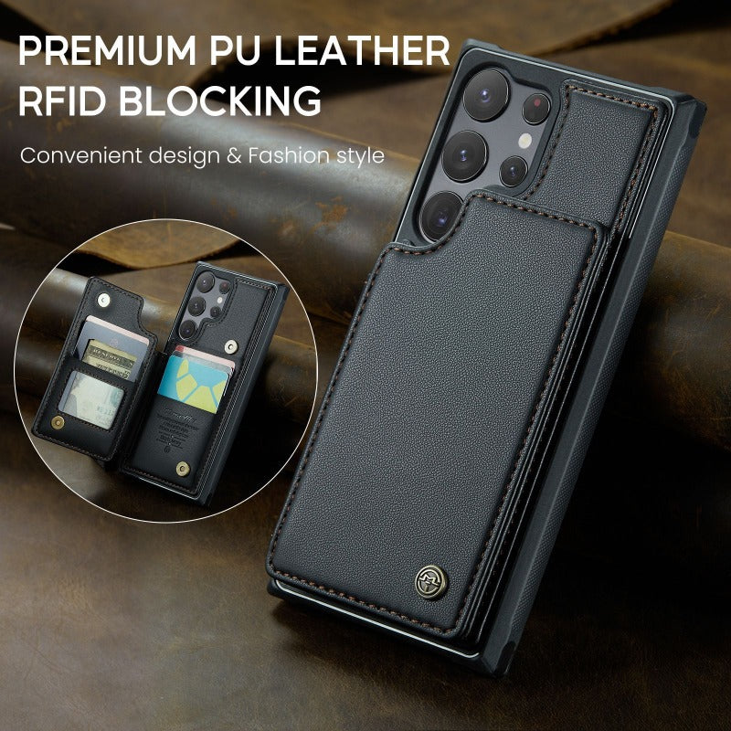 New RFID Card Insert Anti-drop Leather Case and Anti-theft Phone Case for Samsung