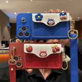 Cartoon Girl Head Crossbody Card Holder Phone Case for IPhone