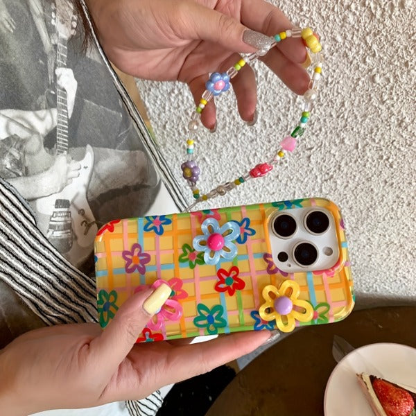 Chain Colorful Striped Three-Dimensional Flower  Case for iPhone