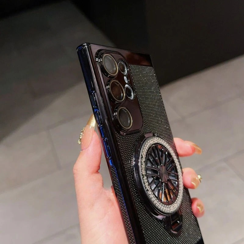 Rotating Gyroscope Stand Electroplated Heat Dissipation Mesh Phone Case for Samsung