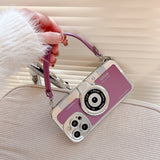 3D Retro Camera Graphic Phone Case PU Leather Strap For iPhone