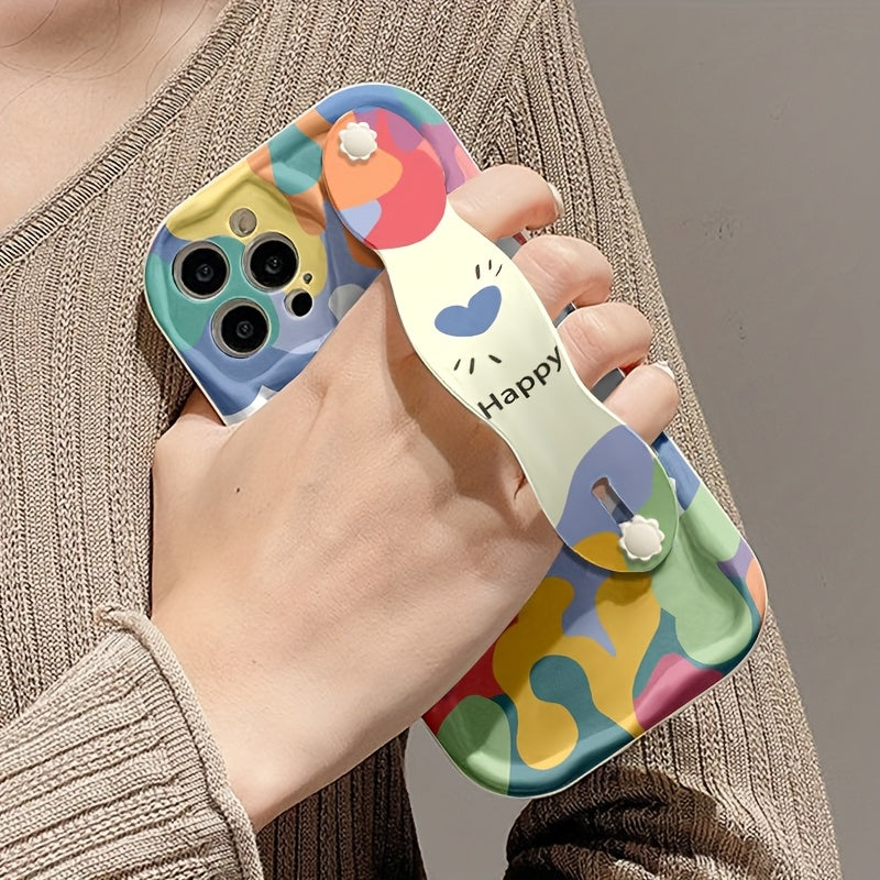Anti-Drop Cream Strap Style Anime Pattern Print Case for iPhone