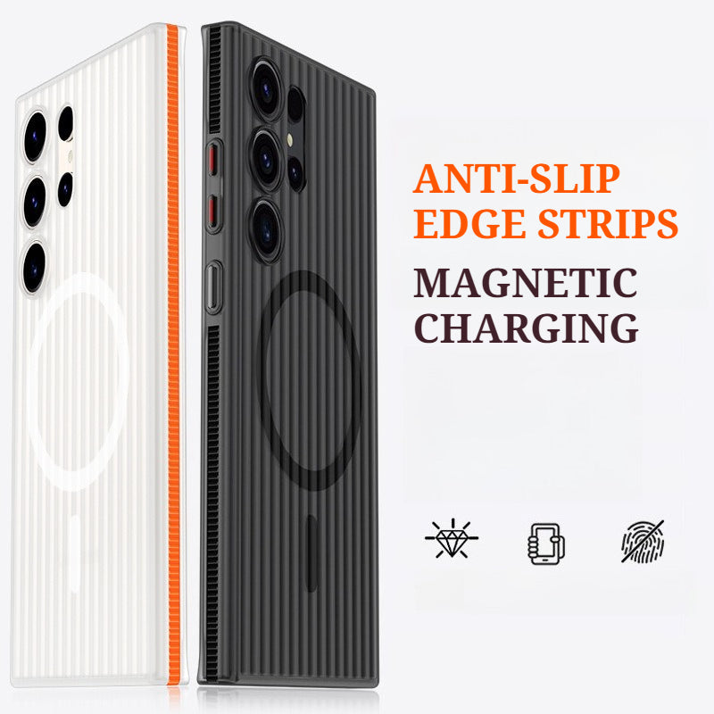 Corrugated Grating Anti-Slip Strip Magnetic Skin-Feel Full-Coverage Drop-Proof Phone Case for Samsung