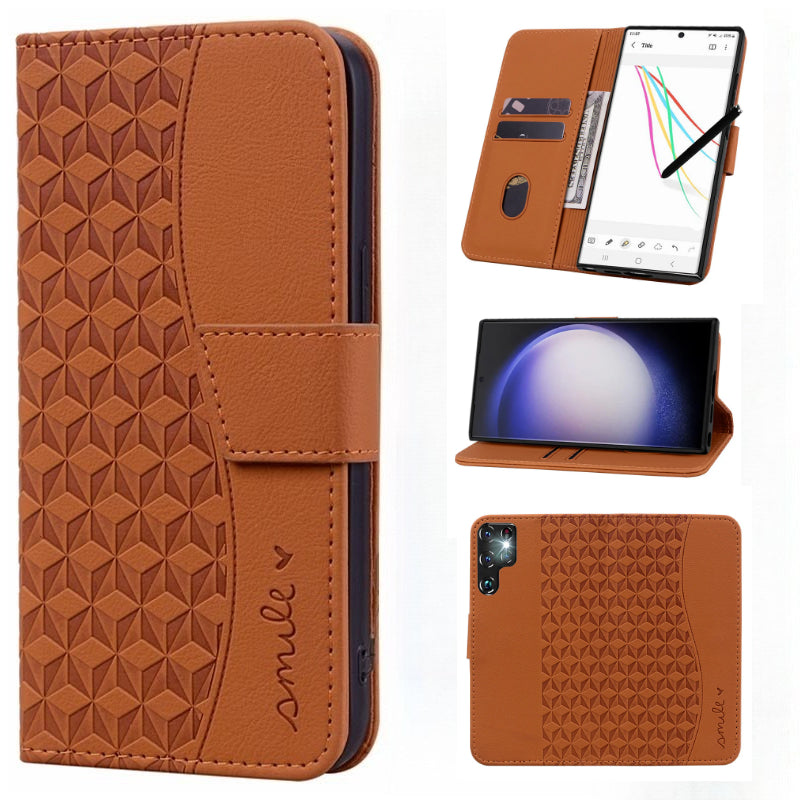 Leather 3D Geometric Pattern Wallet, Card Holder, Phone Case 3-In-1 for Samsung