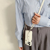 Wrist Strap Crossbody Lanyard Card Holder Wallet Leather Case for iPhone