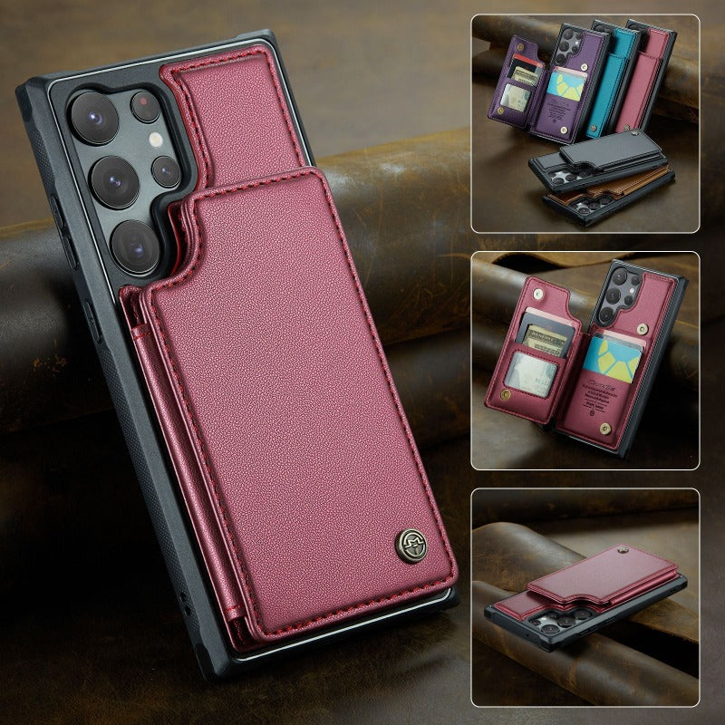 New RFID Card Insert Anti-drop Leather Case and Anti-theft Phone Case for Samsung