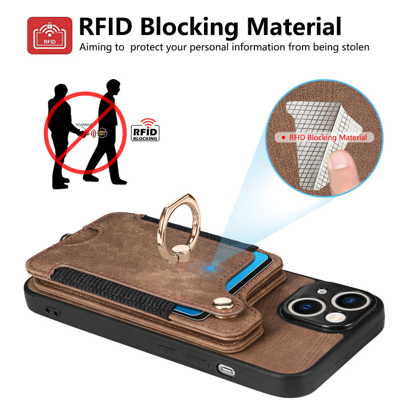 RFID Anti-theft Finger Ring Buckle Lanyard Multi-function Card Holder Phone Case for IPhone