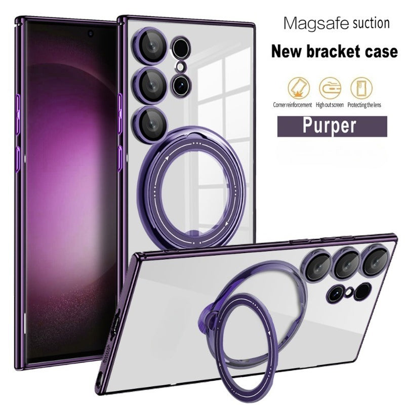 Bright Shield Series Electroplated Magnetic Stand Transparent Phone Case for Samsung