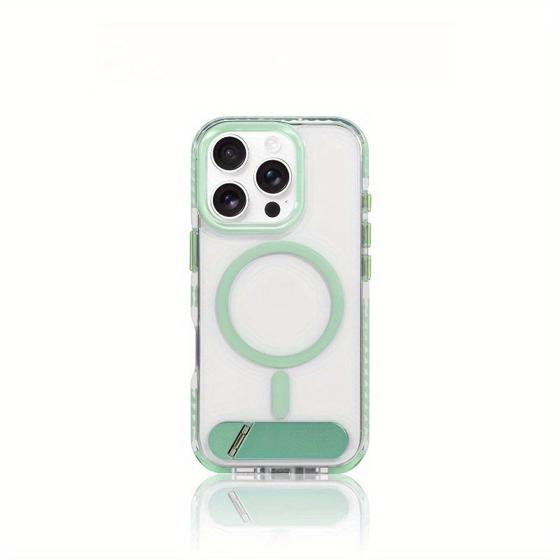 Fresh Green Clear Magnetic Stand Glossy Hard Shell Case For iPhone