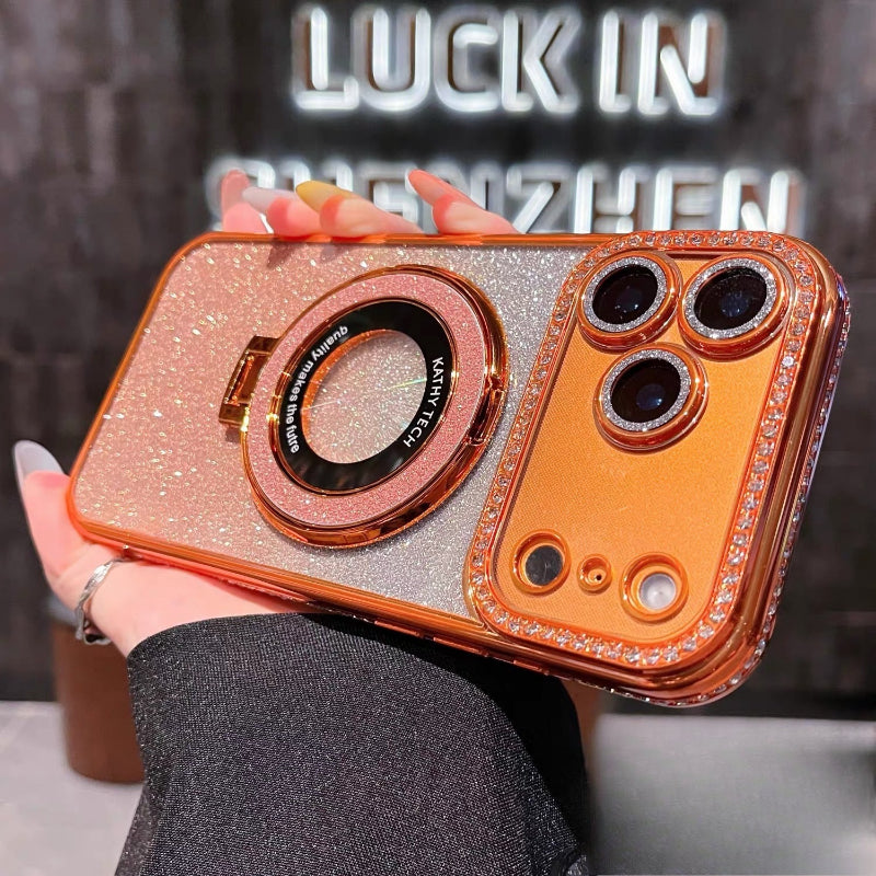 Rhinestone Magnetic Glitter Anti-fall Mobile Phone Case with Stand for IPhone