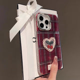 Cherry Red Plaid Love Heart Premium Bracelet Case For iPhone