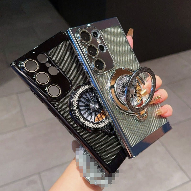 Rotating Gyroscope Stand Electroplated Heat Dissipation Mesh Phone Case for Samsung