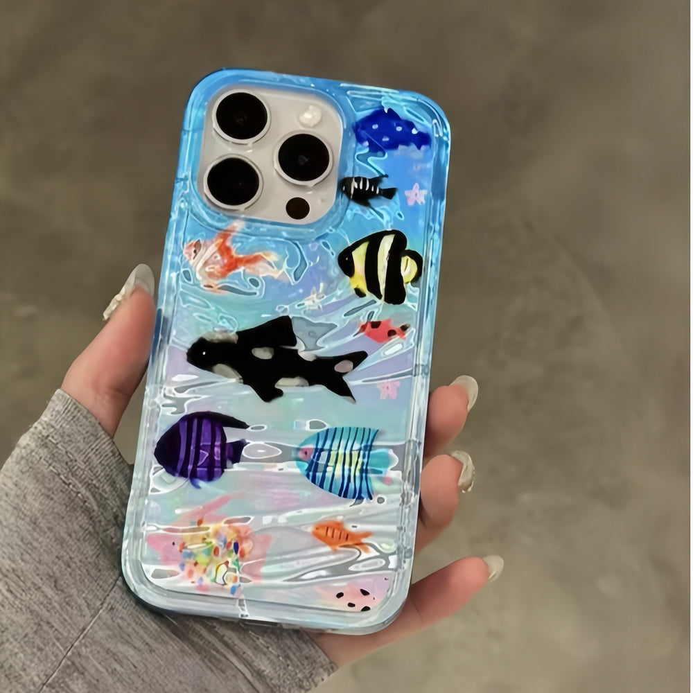 Ins Ripple Texture Lovely Fishes Case for iPhone