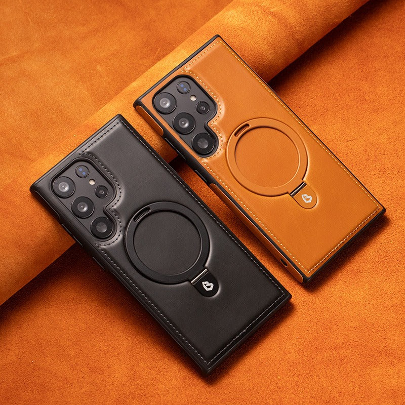 High-End Leather Magnetic Stand Full-Coverage Shockproof Phone Case for Samsung