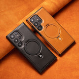 High-End Leather Magnetic Stand Full-Coverage Shockproof Phone Case for Samsung