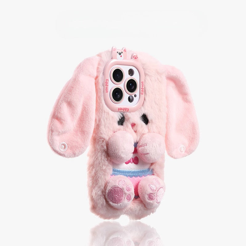 Pink Plush Big Ear Rabbit Case For iphone